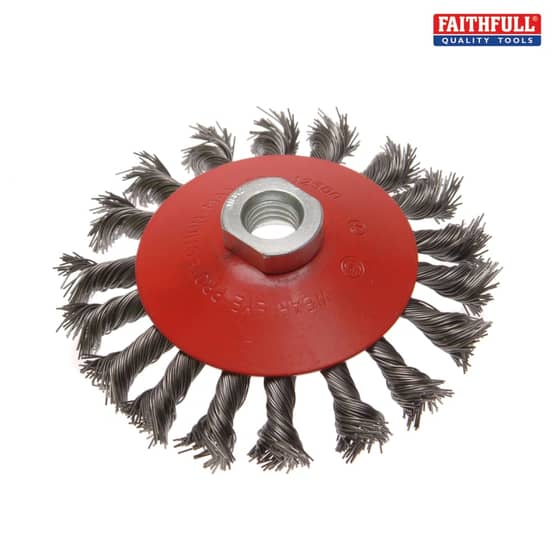 Faithfull Conical Wire Brush 100mm x M14 x 2 0.50mm Wire - 1210014150