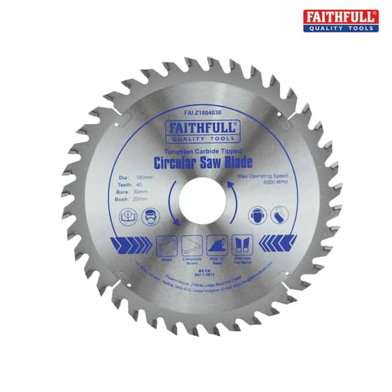 Faithfull Circular Saw Blade 180 x 20/30mm x 40T Fine Cross Cut - FAIZ1804030
