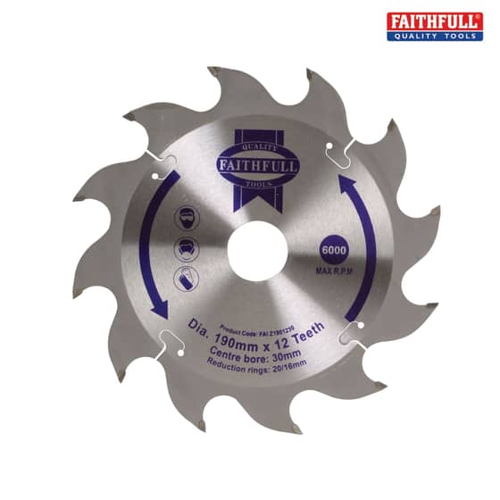 Faithfull Circular Saw Blade 190 x 16/20/30mm x 12T Fast Rip - FAIZ1901230