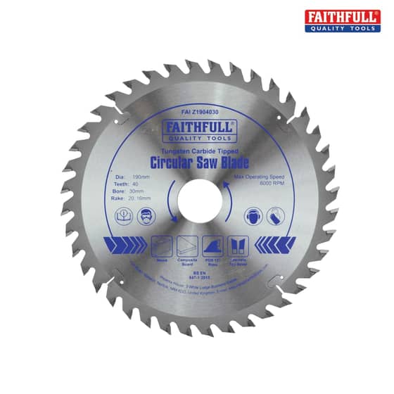 Faithfull Circular Saw Blade 190 x 16/20/30mm x 40T Fine Cross Cut - FAIZ1904030