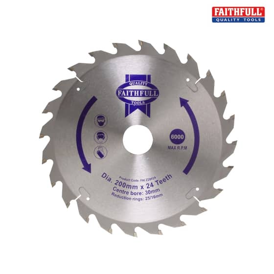 Faithfull Circular Saw Blade 200 x 16/25/30mm x 24T Fast Rip - FAIZ20024