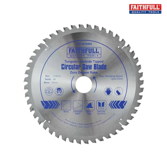 Faithfull Circular Saw Blade 216 x 30mm x 48T Zero Degree - FAIZ21648Z