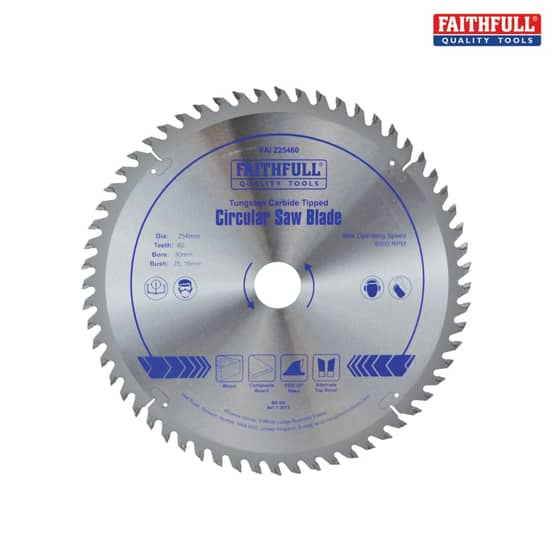 Faithfull Circular Saw Blade 254 x 16/25/30mm x 60T Fine Finish - FAIZ25460