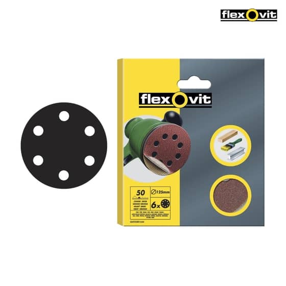 Flexovit Hook & Loop Sanding Discs 150mm Fine 120g (Pack of 6)