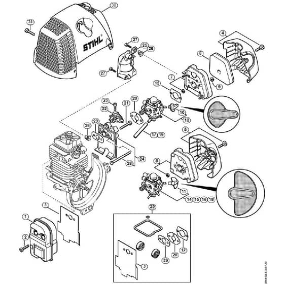 Genuine Stihl FS100 / D - Muffler, Air Filter
