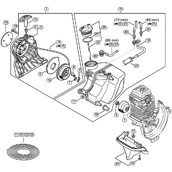 Genuine Stihl FS131 R / B - Rewind Starter, Fuel Tank