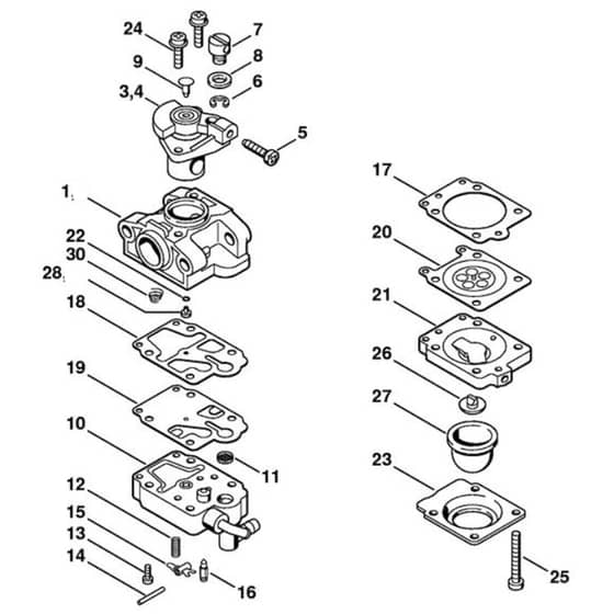 Stihl FS25-4 - Carburetor Wyl-131, Wyl-135 - Parts Diagram