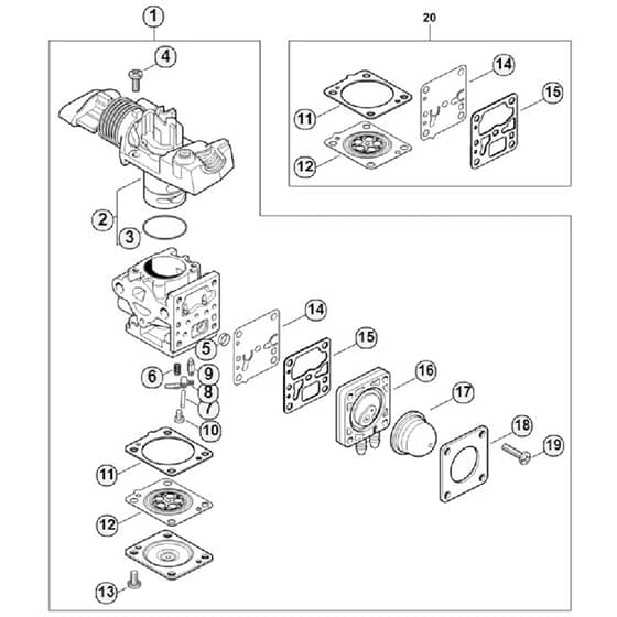Genuine Stihl FS26 SC-E / C - Carburetor 4149/02 from Serial number 517063222