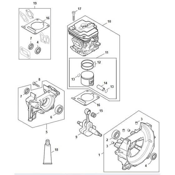 Stihl FS361.0 C-EM - Crankcase, Cylinder - Parts Diagram