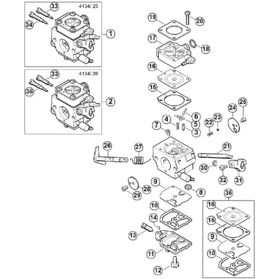 Genuine Stihl FS380 / J - Carburetor 4134/25, 4134/26