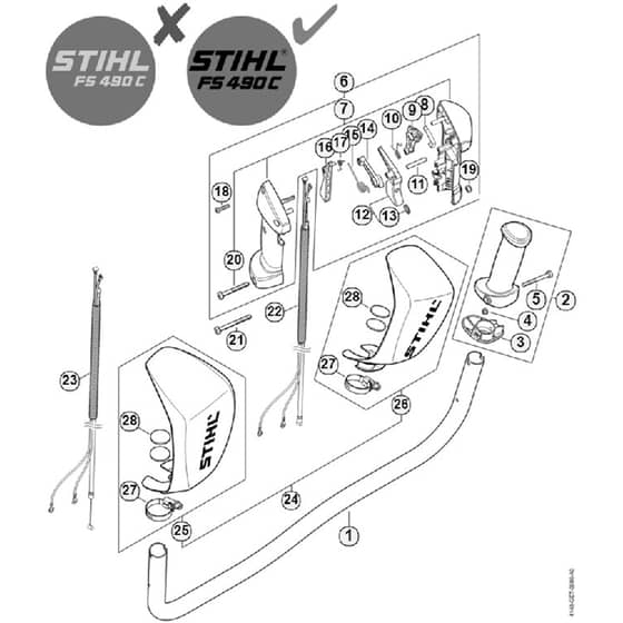 Genuine Stihl FS490 C-EM L / R - Handlebar, Control handle FS 490 C-EM, FS 490 C-EM L