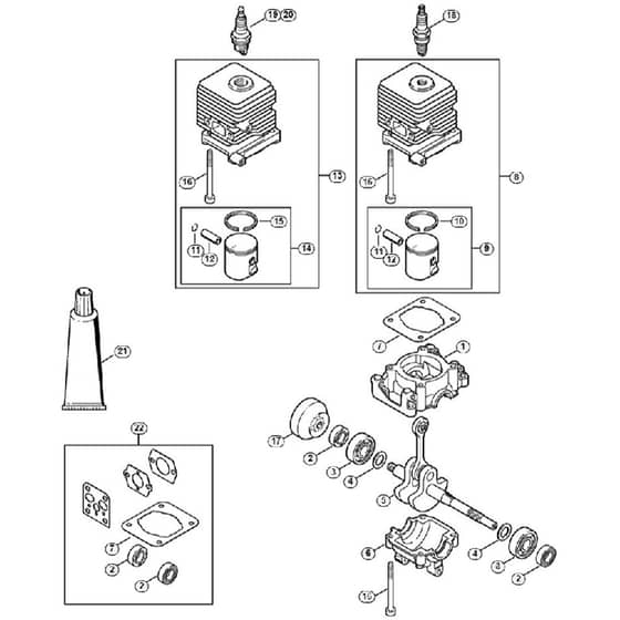 Genuine Stihl FS55 R 2-MIX / B - Crankcase, Cylinder 2-MIX
