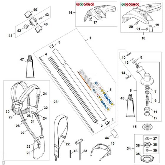 Stihl FSA120.0 - Drive Tube Assembly, Gear Head, Deflector - Parts Diagram