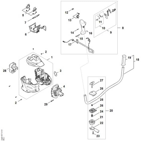Stihl FSA120.0 - Electric Motor, Motor Housing, Bike Handle - Parts Diagram