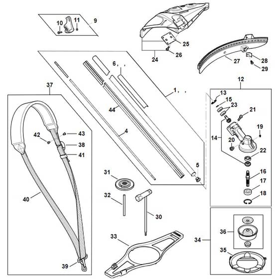 Stihl FSA135 - Drive Tube Assembly, Gear Head, Deflector Fsa 135 - Parts Diagram