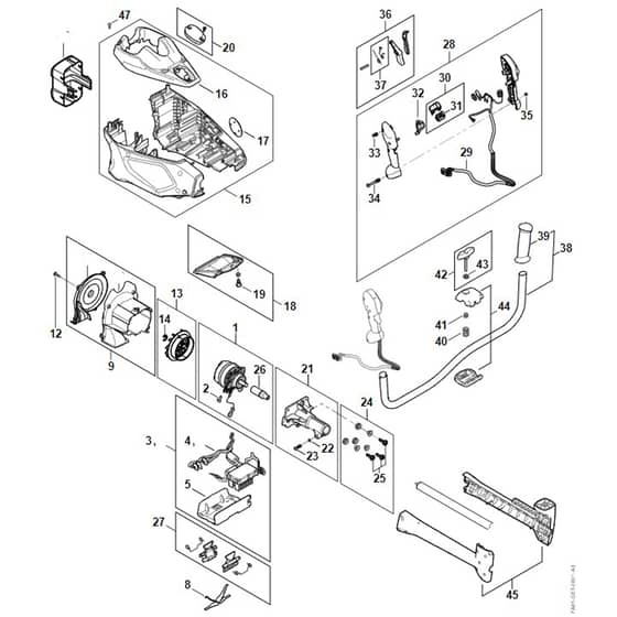 Stihl FSA135 - Electric Motor, Motor Housing, Bike Handle Fsa 135 - Parts Diagram