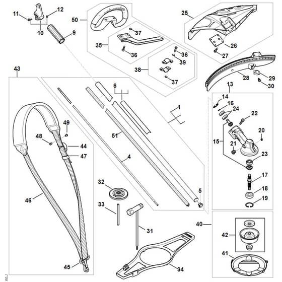Stihl FSA135R - Drive Tube Assembly, Gear Head, Deflector Fsa 135 R - Parts Diagram