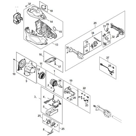 Stihl FSA135R - Electric Motor, Motor Housing, Control Handle Fsa 135 R - Parts Diagram