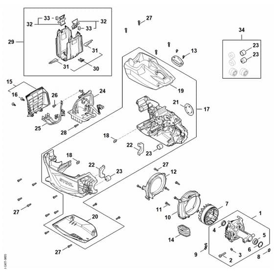 Stihl FSA400.0 - Electric Motor, Motor Housing - Parts Diagram