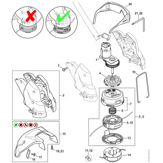 Stihl FSA57 - Electric Motor, Cutting Head - Parts Diagram