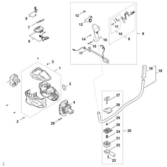 Stihl FSA80.0 - Electric Motor, Motor Housing, Bike Handle - Parts Diagram