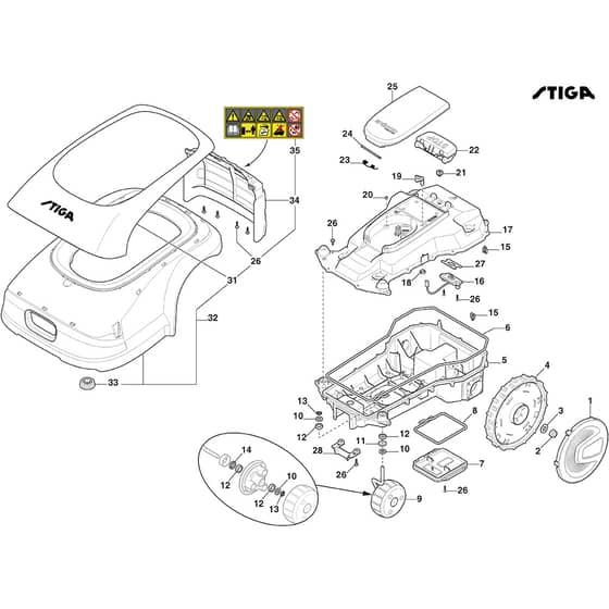 G 1200 - 2022-2025 - 2R3102018/UKS - Stiga Robot Mower Wheels Bodywork Diagram