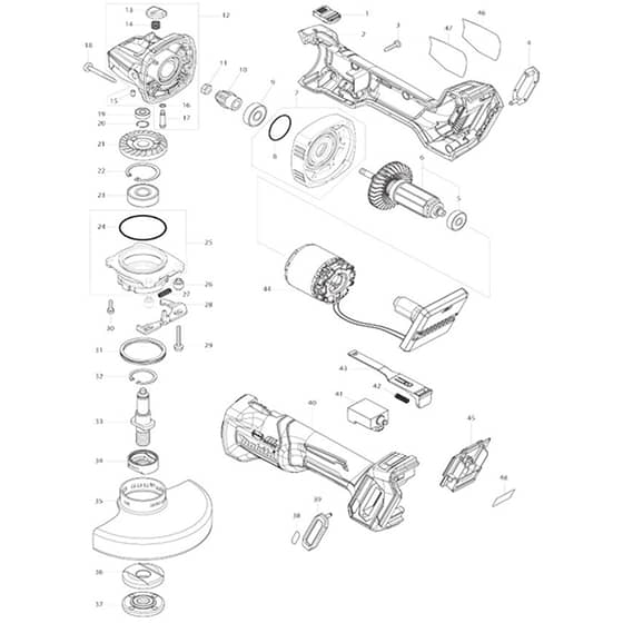 Makita GA005G - 125mm Cordless Angle Grinder - Power Tool Diagram