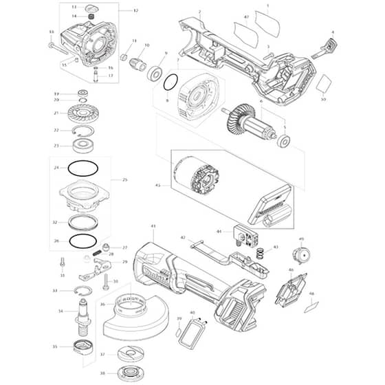 Makita GA028G - 115mm Cordless Angle Grinder - Power Tool Diagram