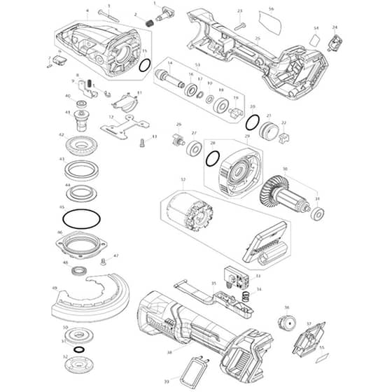 Makita GA056G, 1050D - 125mm Dc Flat-Hd Angle Grinder - Power Tool Diagram