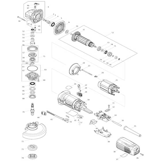 Makita GA5040C - 125mm Angle Grinder - Power Tool Diagram