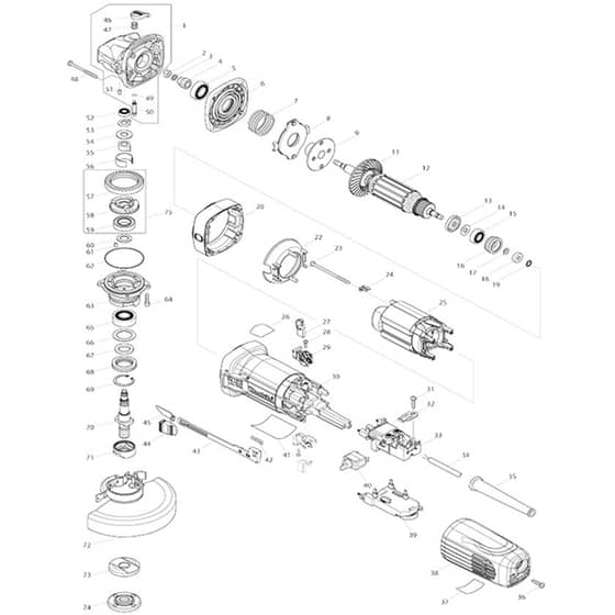 Makita GA5041C - 125mm Angle Grinder - Power Tool Diagram