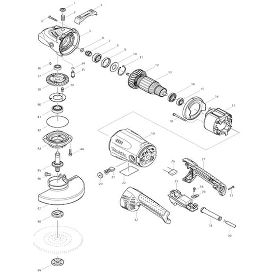 Makita GA7020 - Angle Grinder 180mm - Power Tool Diagram