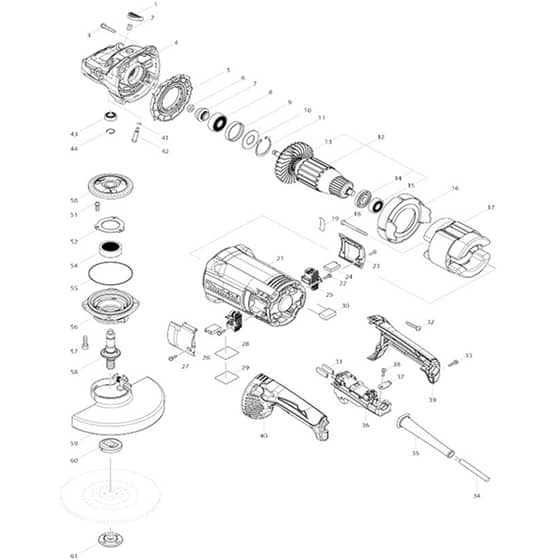 Makita GA7060 - 180mm Angle Grinder - Power Tool Diagram