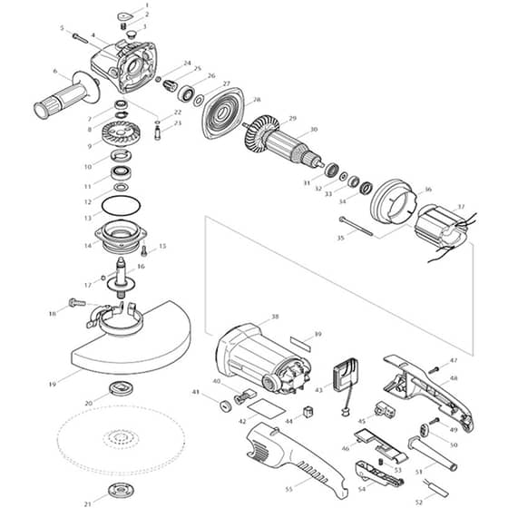 Makita GA9010C - Angle Grinder 230mm - Power Tool Diagram
