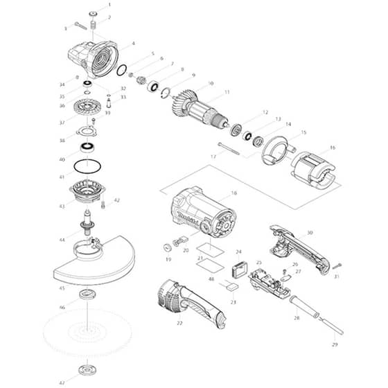 Makita GA9050R - 230mm Angle Grinder - Power Tool Diagram
