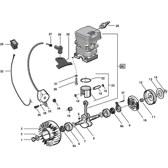 GD 36 - 2007 - 222614006/07 - Castel Garden Chainsaw Crankshaft and Cylinder Diagram