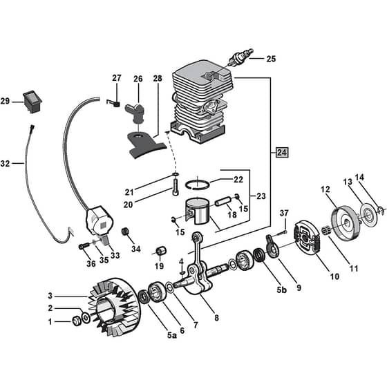GD 39 - 2003 - 222716000/HAG - Castel Garden Chainsaw Crankshaft and Cylinder Diagram