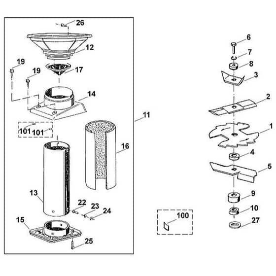 Viking GE 215 - Funnel, Blade Set - Parts Diagram