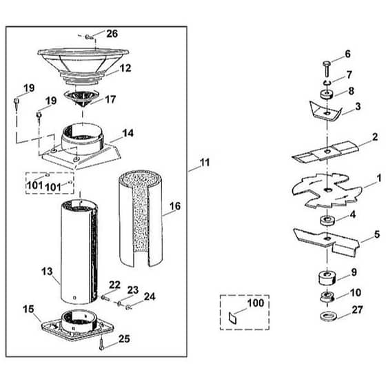 Viking GE 220 - Funnel, Blade Set - Parts Diagram
