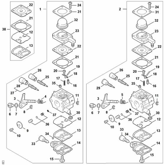 Genuine Stihl FS55 - Carburettor C1Q-S186, C1Q-S153 (16.2014), (46.2012), (29.2010), (15.2009)