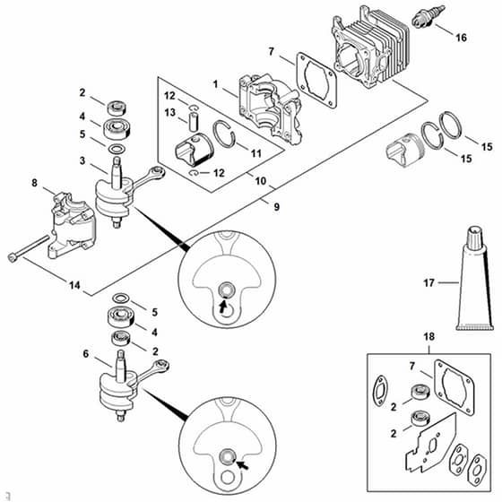 Genuine Stihl HS45 - Crankcase, Cylinder