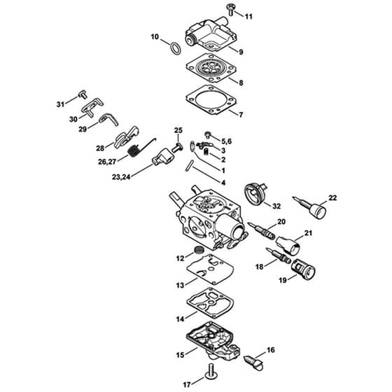 Genuine Stihl MS201 - Carburettor C1Q-S250, C1Q-S248, C1Q-S14, C1Q-S188