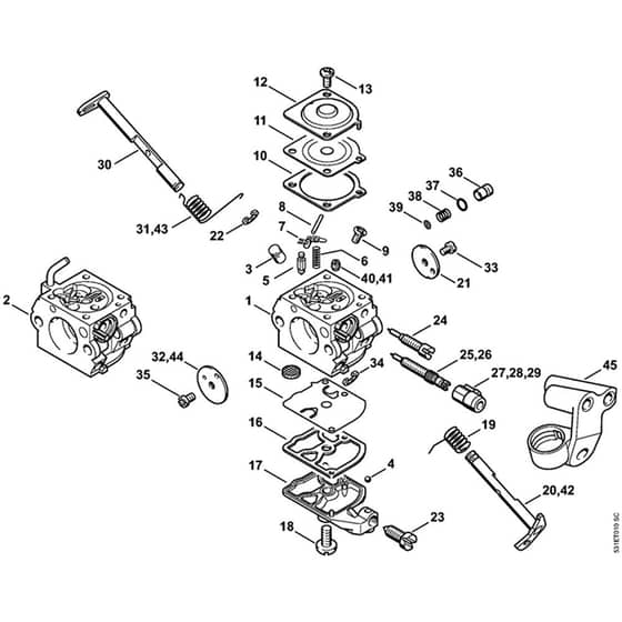 Genuine Stihl MS250 - Carburetor C1QS84, C1Q-100335