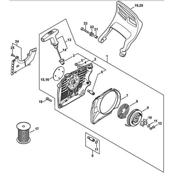 Genuine Stihl MS 362 C-M - Rewind Starter and Hand Guard Diagram