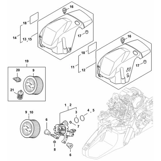 Genuine Stihl MS 362 C-M - Air Filter & Shroud Diagram