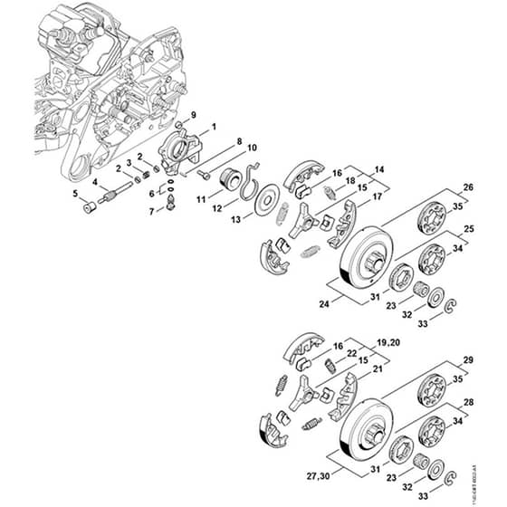 Genuine Stihl MS 362 C-M Oil Pump and Clutch Diagram