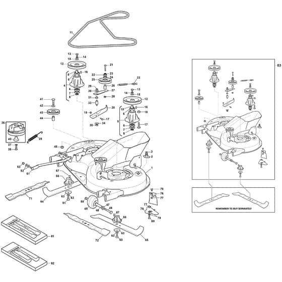 GLX 14-84H - Oleo-Mac Ride On Mower Mowing Deck Diagram