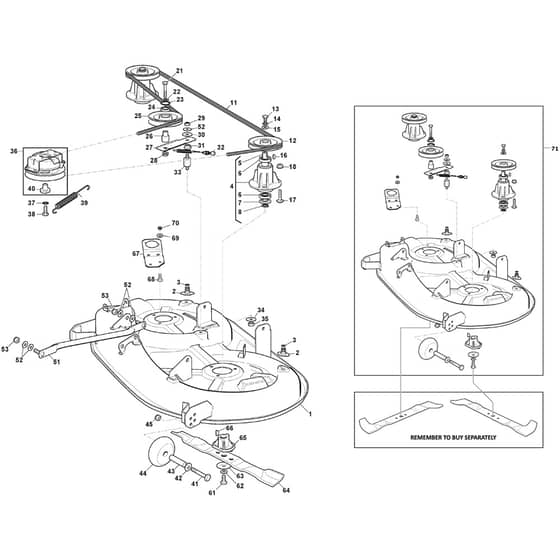 GLX 14-98HS - Oleo-Mac Ride On Mower Mowing Deck Diagram