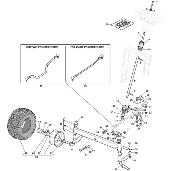 GLX 14-98HS - Oleo-Mac Ride On Mower Steering arm Diagram