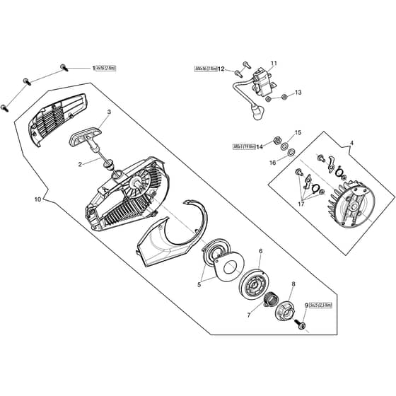 GST 250 - Oleo-Mac Chainsaw Starter Assy Diagram